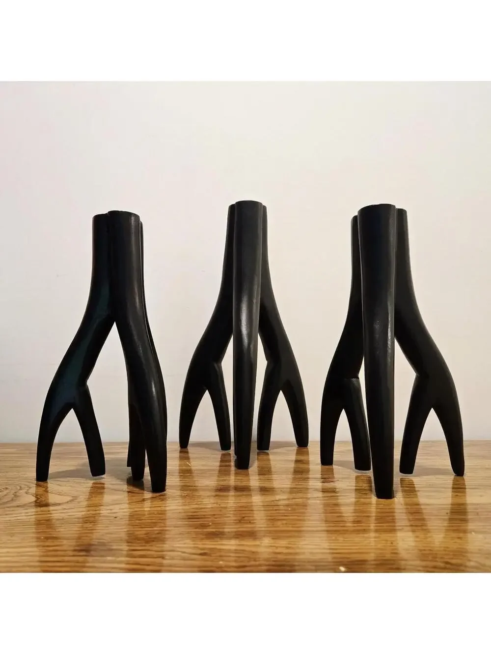 ✨️NEW✨️ Set of 3 Bazar Bizar Triple Twig Hand-Carved Wood Candle Holders - Picture 5 of 6
